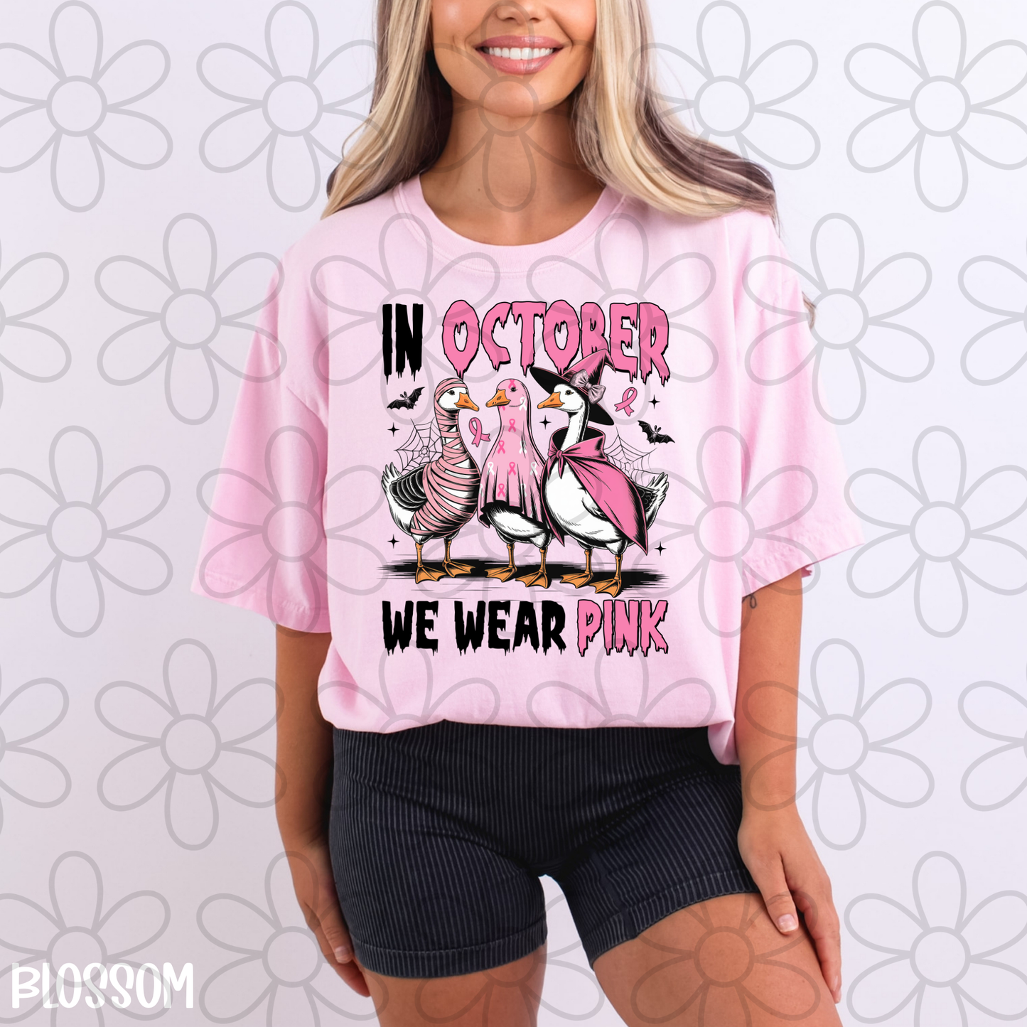 In October We Wear Pink Geese Completed Tee