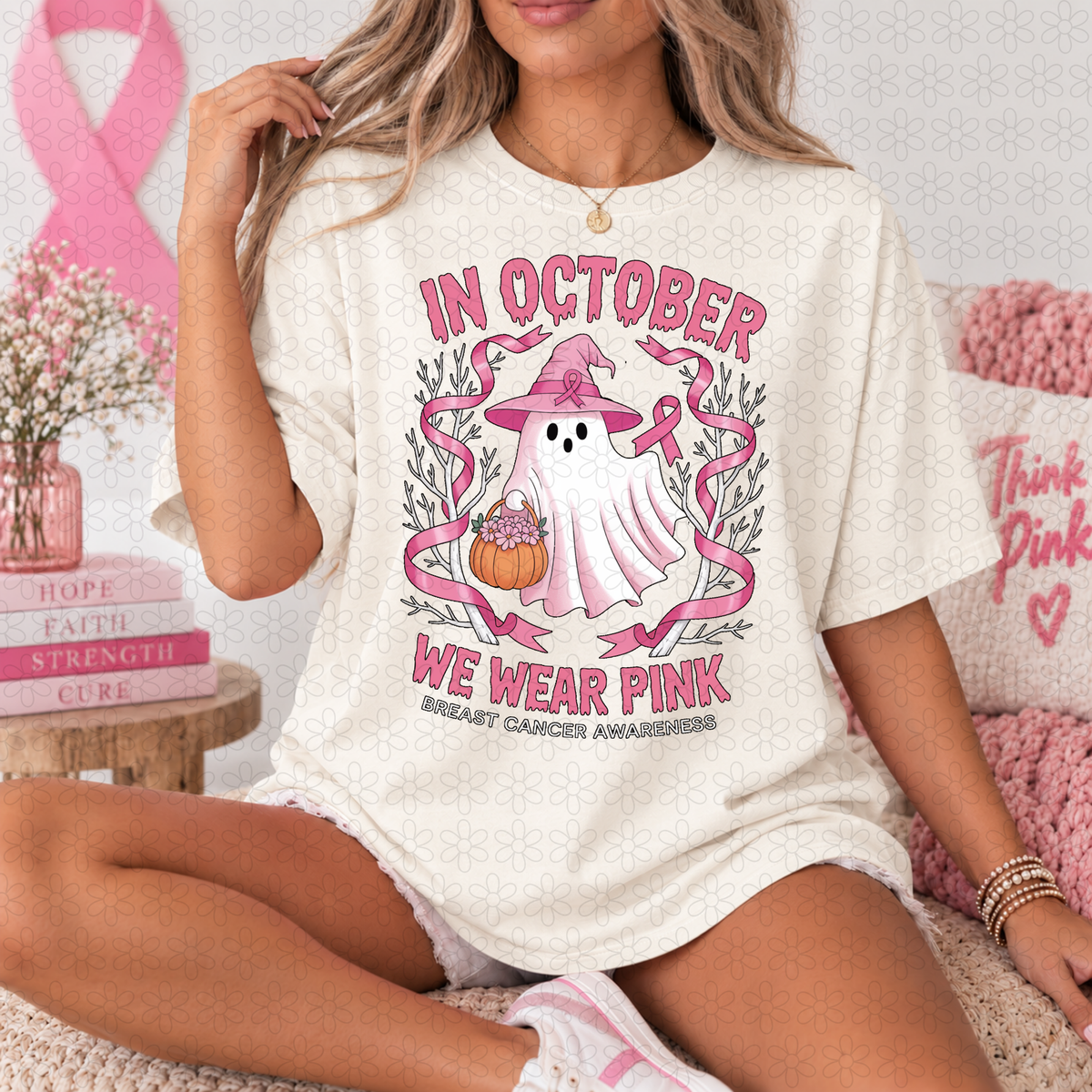 In October We Wear Pink Ghost DTF Transfer