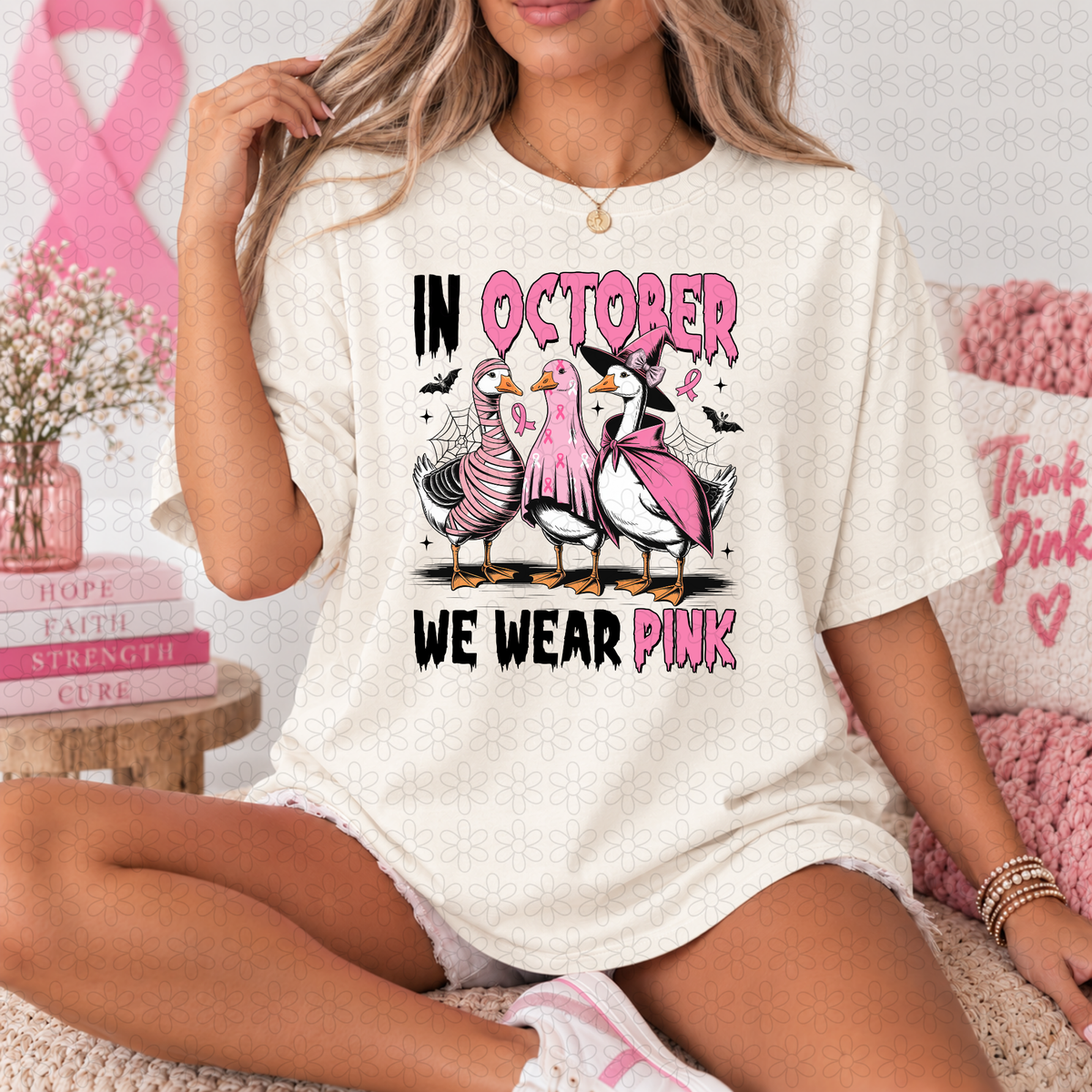 In October We Wear Pink Gooses DTF Transfer