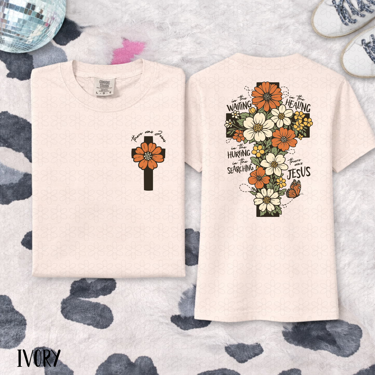 In the Waiting In the Healing- Orange Flowers Black Writing DTF Transfer