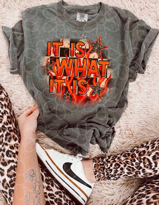 It Is What It Is Checkered Leopard Stars Completed Tee
