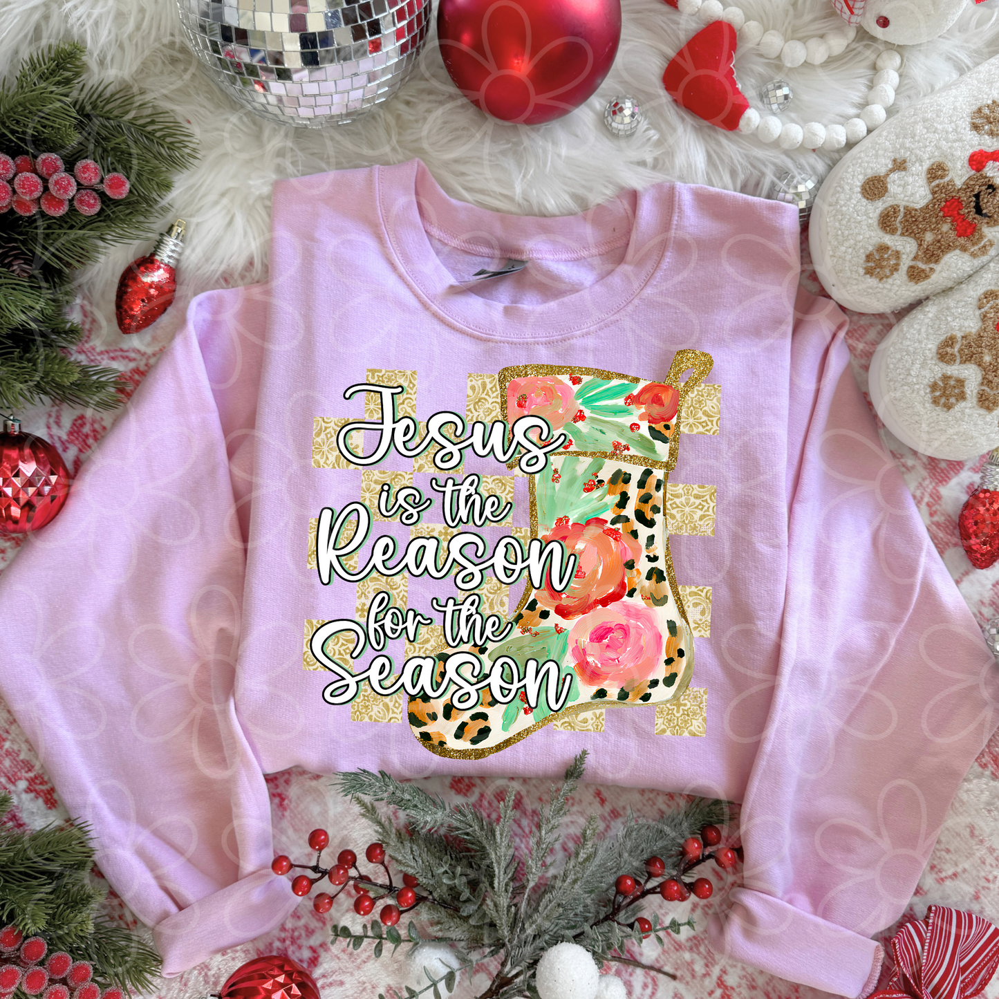 Jesus Is The Reason For The Season Leopard Stocking Kids Completed Tee