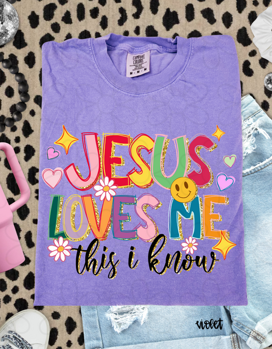 Jesus Loves Me This I Know Colorful Gold Kids Completed Tee