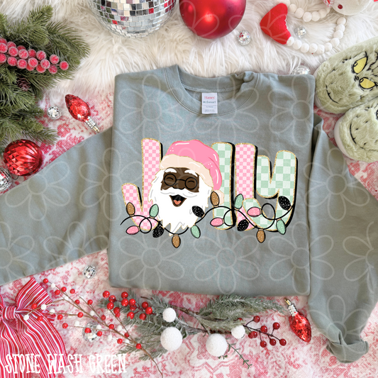 Jolly Pink & Green Dark Santa Kids Completed Tee