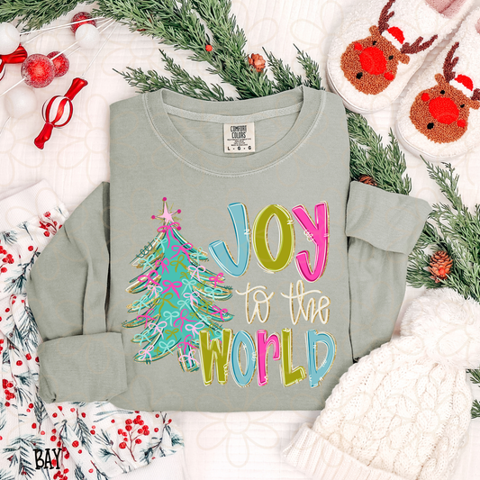 Joy To The World Bows Tree Kids Completed Tee