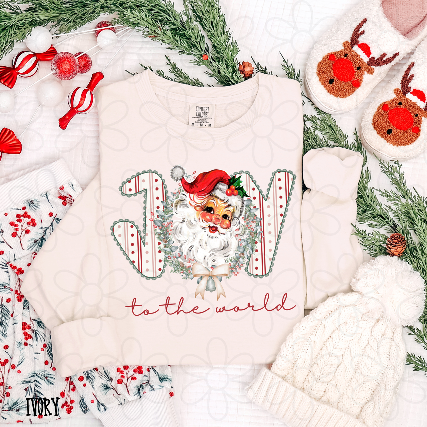 Joy To The World Stripes Vintage Santa Kids Completed Tee