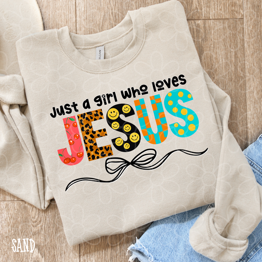 Just A Girl Who Loves Jesus Patterns Kids Completed Tee