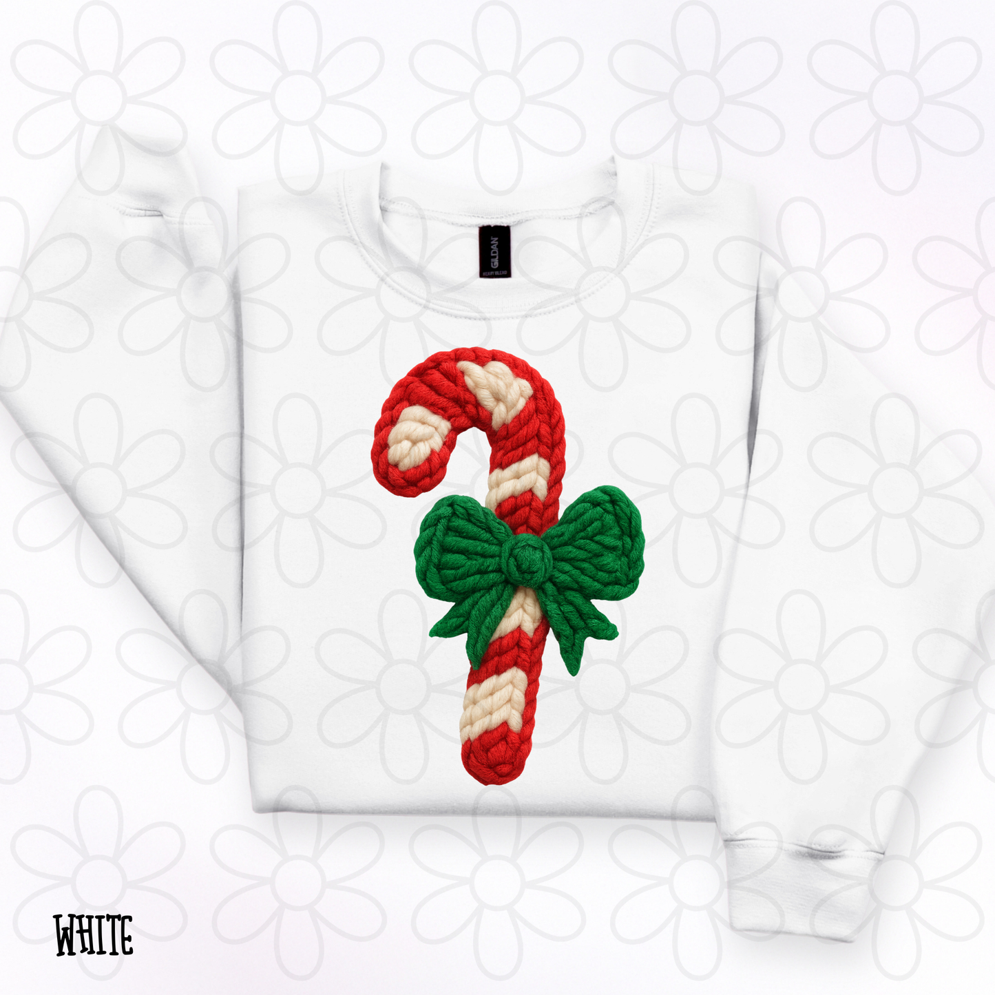 Knit Candy Cane Green Bow Kids Completed Tee