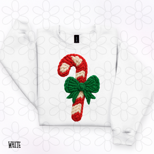 Knit Candy Cane Green Bow Kids Completed Tee