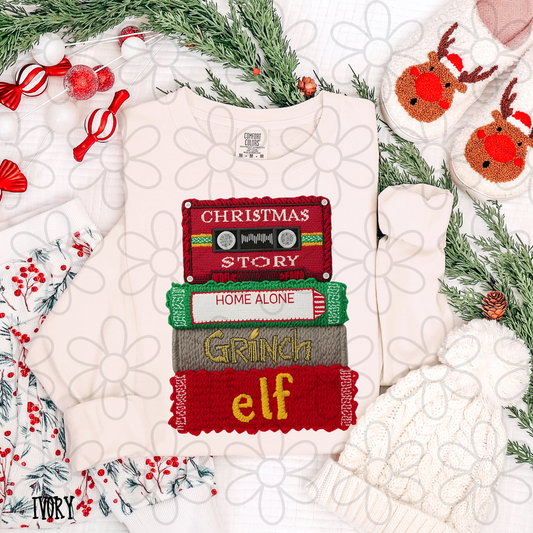 Knit Christmas VHS Movies Kids Completed Tee