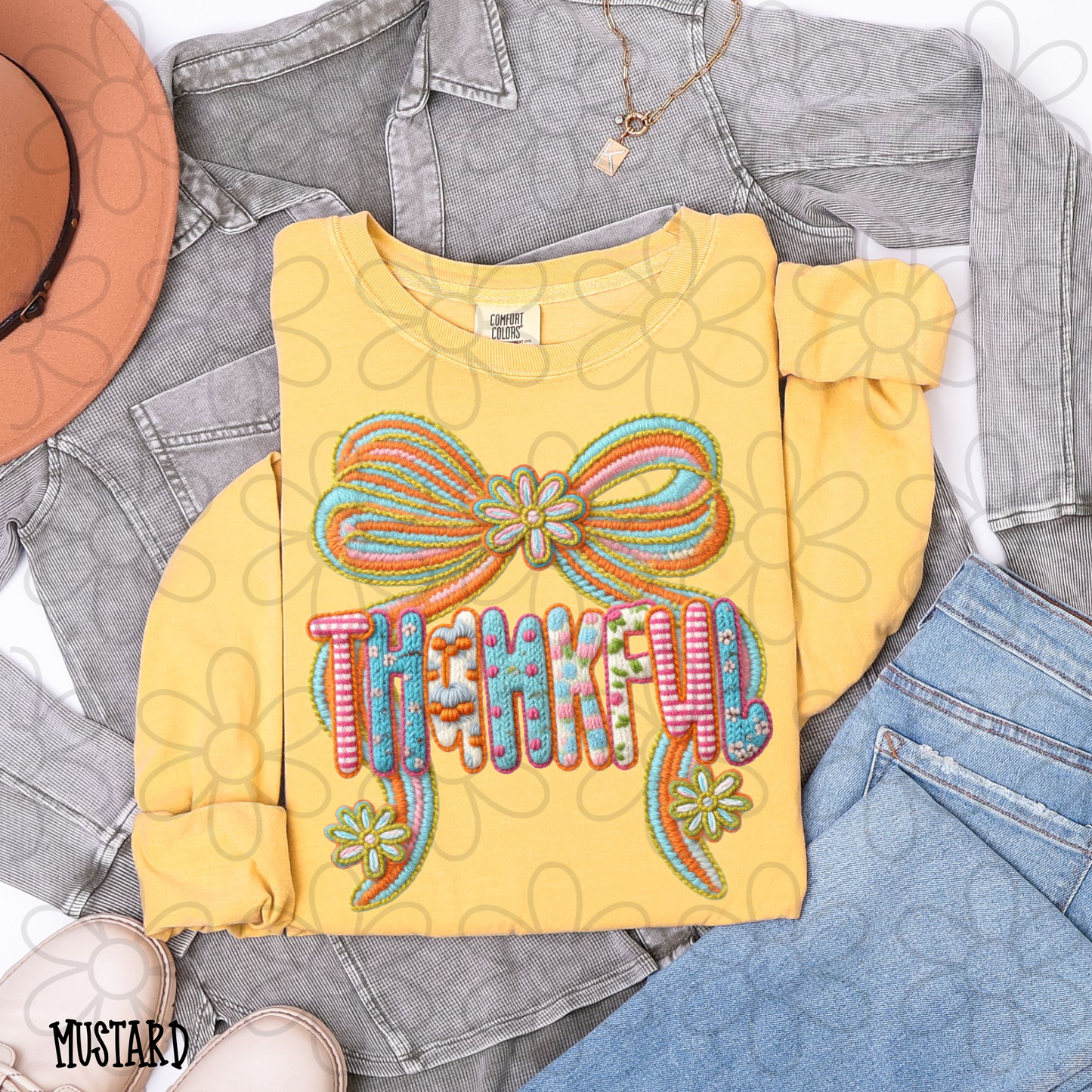 Knit Colorful Thankful Coquette Bow DTF Transfer