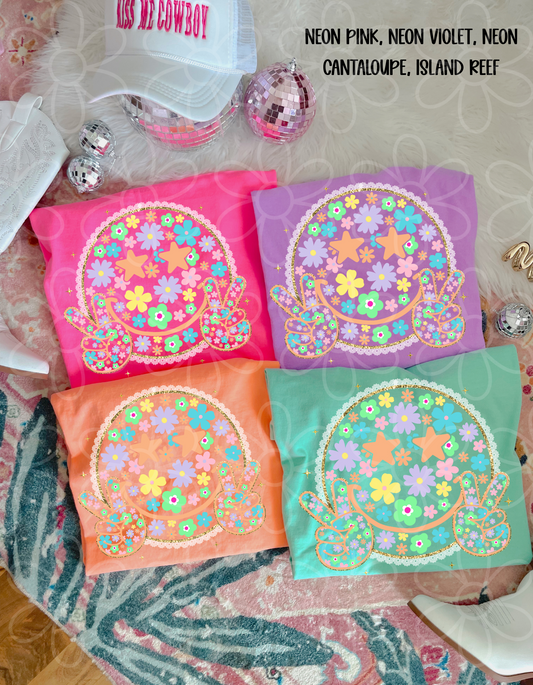 Lace Floral Smiley Star Eyes Completed Tee