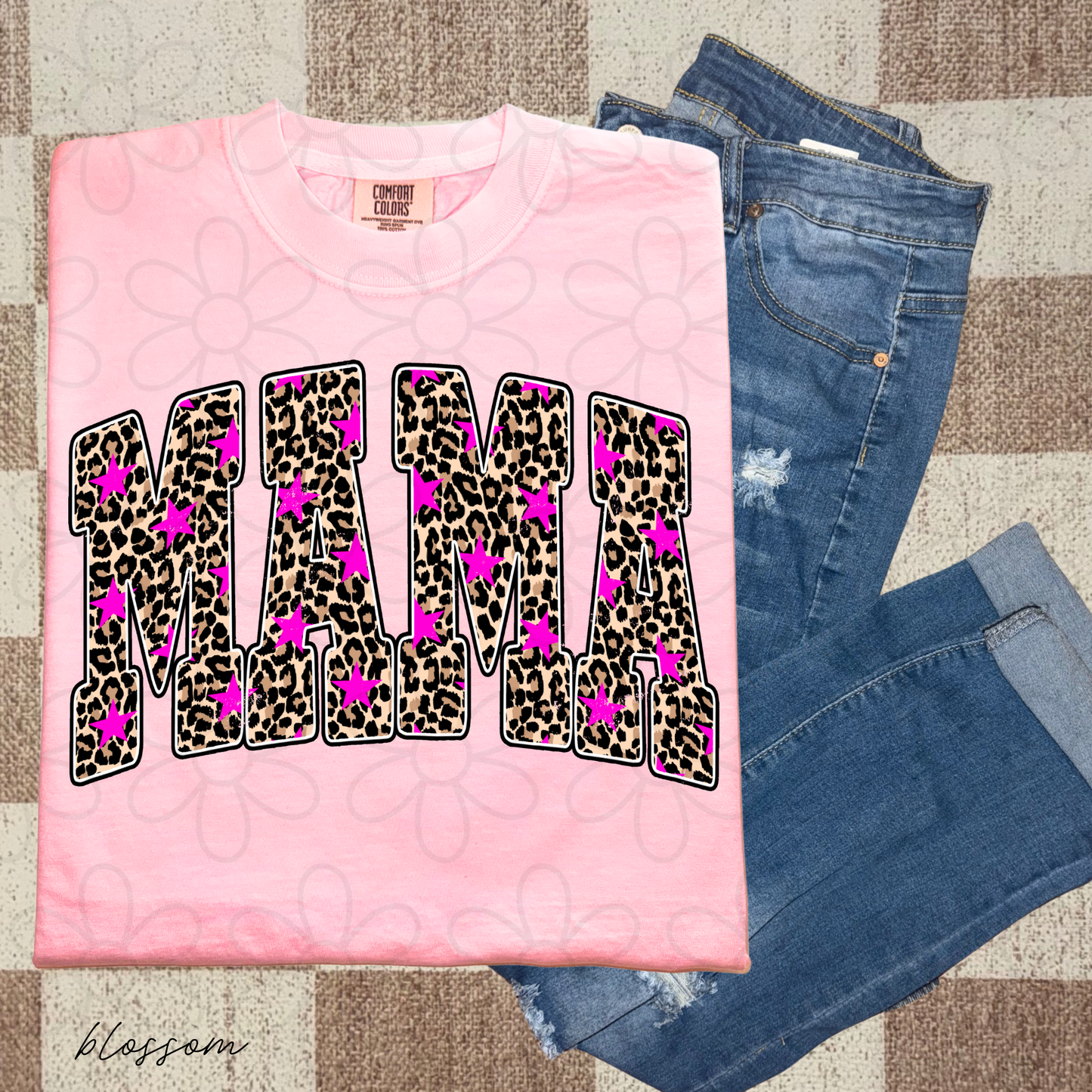 Leopard Mama Pink Stars Completed Tee