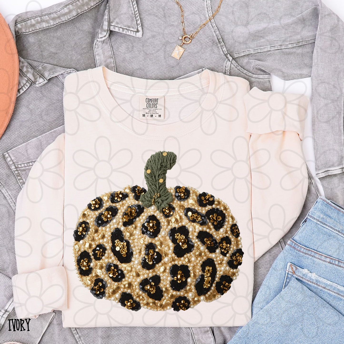 Leopard Sequin Pumpkin Kids Completed Tee