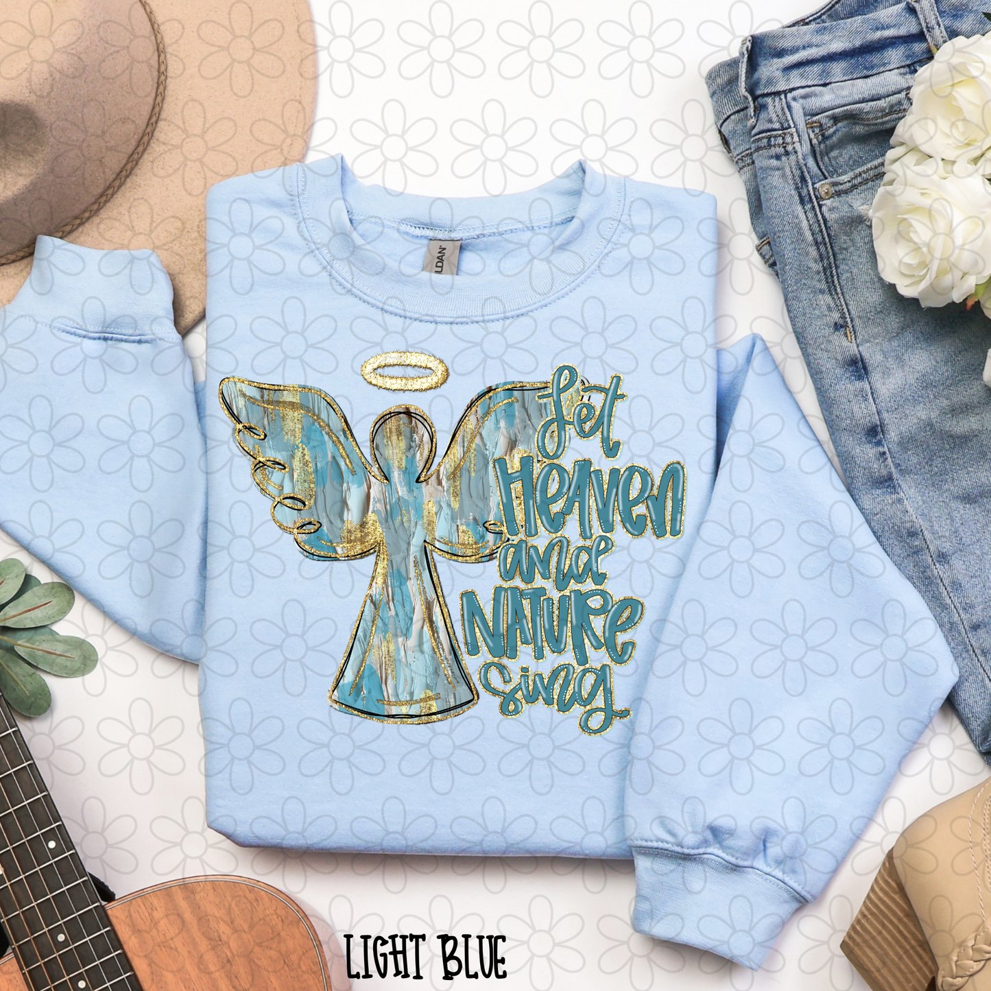 Let Heaven And Nature Sing Blue Gold Angel DTF Transfer