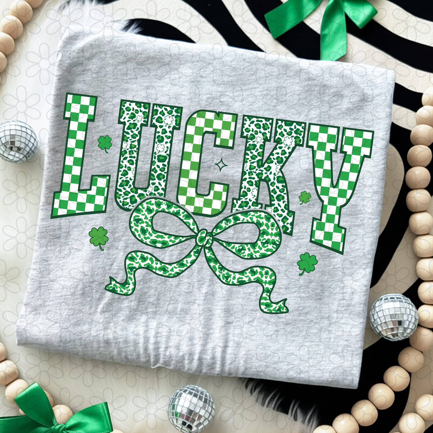Lucky Green Leopard Checkered DTF Transfer