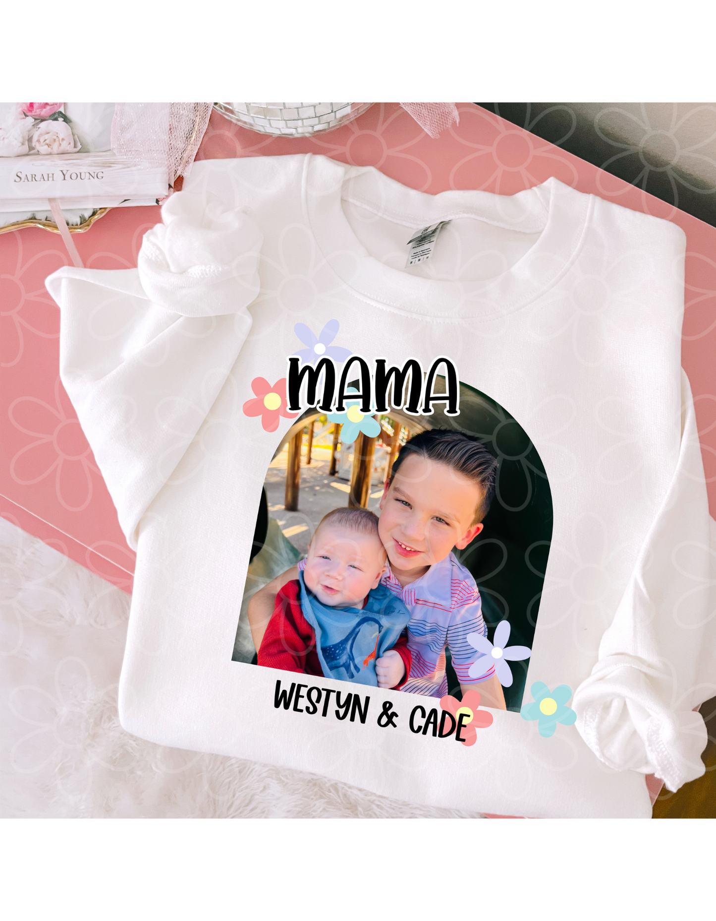 MaMa Flowers Custom Names & Picture Completed Tee