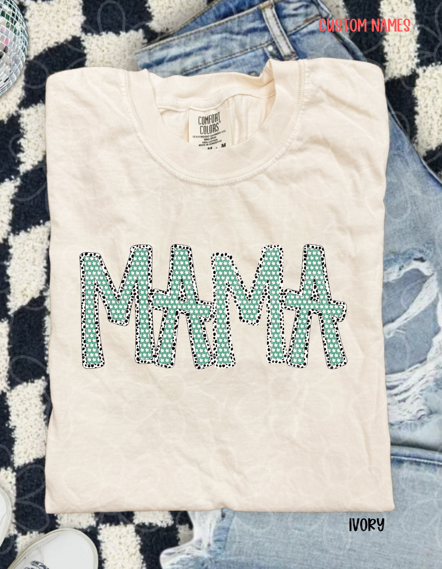 MaMa Speckled Green Floral DTF Transfer