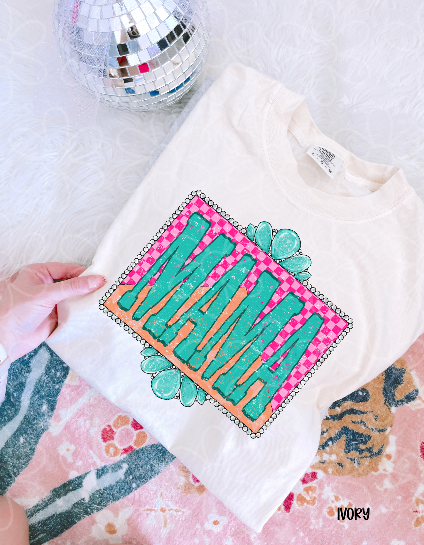 MaMa Turquoise Checkered DTF Transfer
