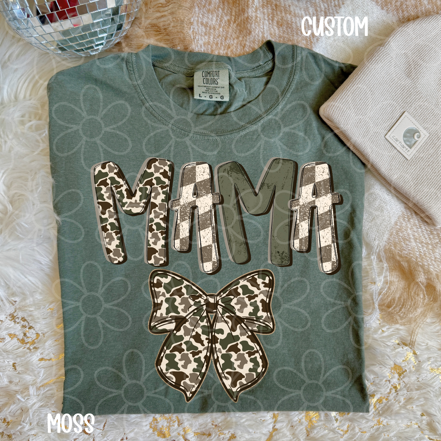 Custom Name Camo Bow Checkered Green Kids Completed Tee