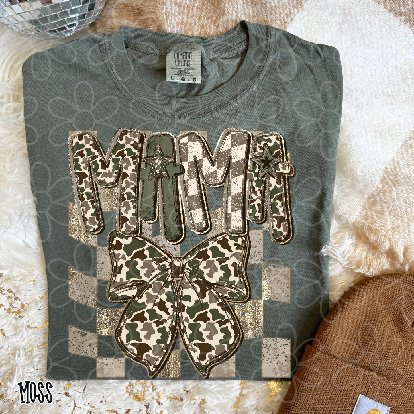 Mama Camo Bow Gold Checkered DTF Transfer