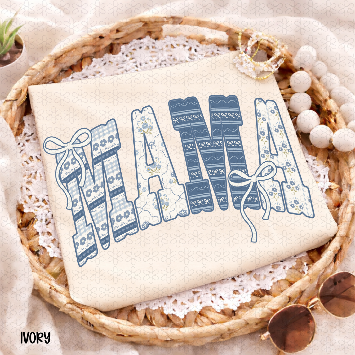 Mama Blue Patchwork DTF Transfer
