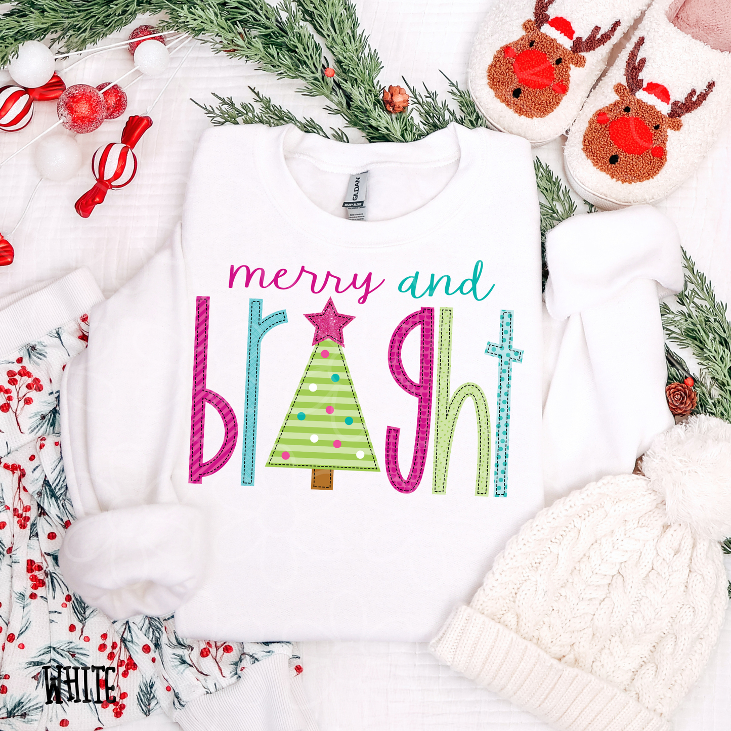 Merry And Bright Christmas Tree Completed Tee