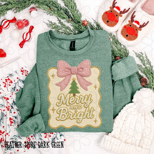 Merry And Bright Pink Bow Faux Kids Completed Tee