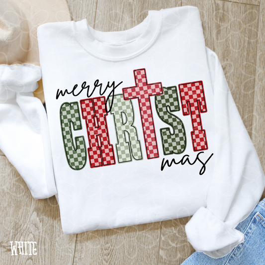 Merry Christmas Checkered Cross Kids Completed Tee