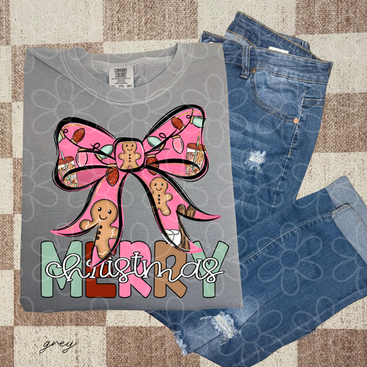 Merry Christmas Gingerbread Man Bow Completed Tee