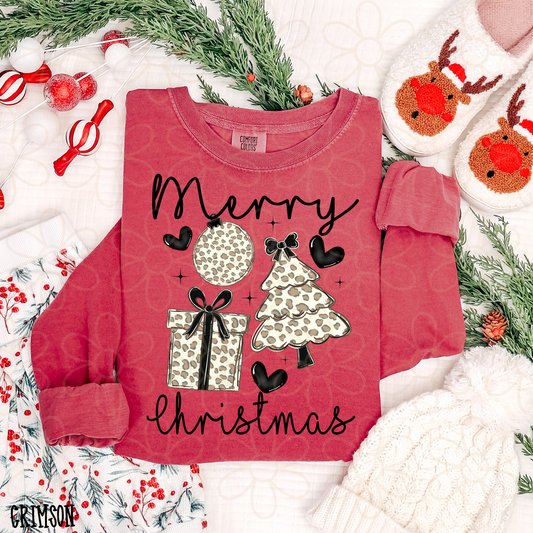 Merry Christmas Leopard Black Kids Completed Tee