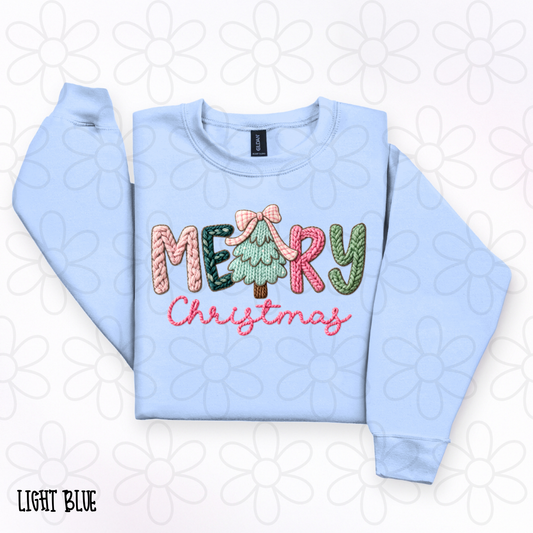 Merry Christmas Pink Green Tree Pink Bow DTF Transfer