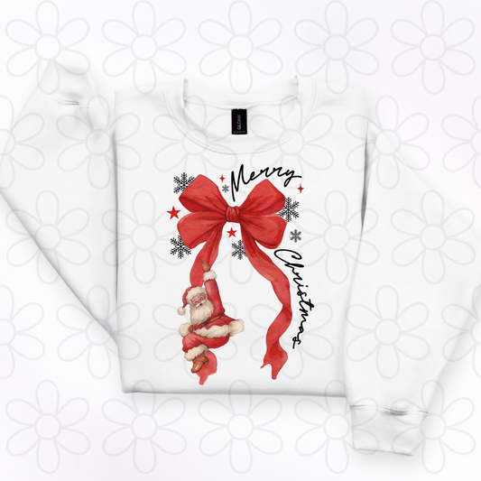 Merry Christmas Santa Red Bow Snowflakes Black DTF Transfer
