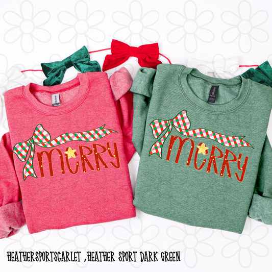 Merry Gold Star Plaid Bow DTF Transfer