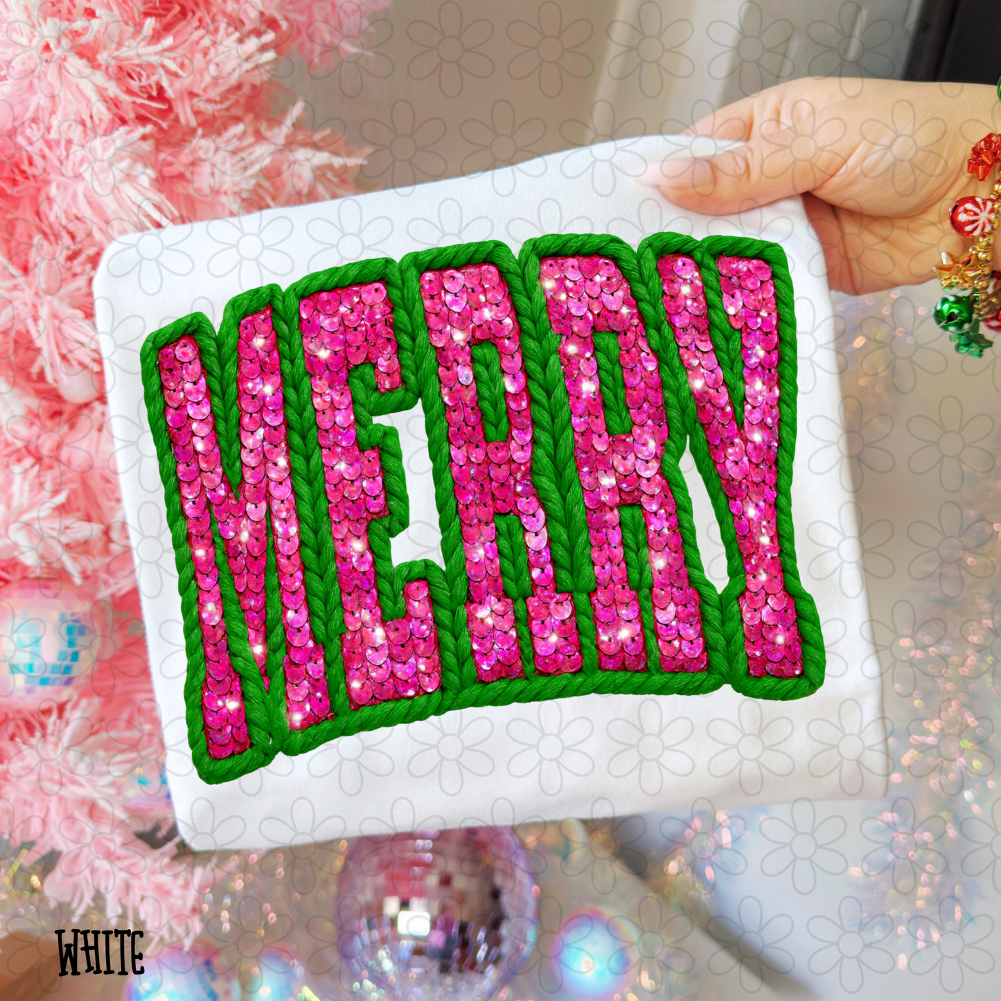 Merry Green Pink Sequins DTF Transfer