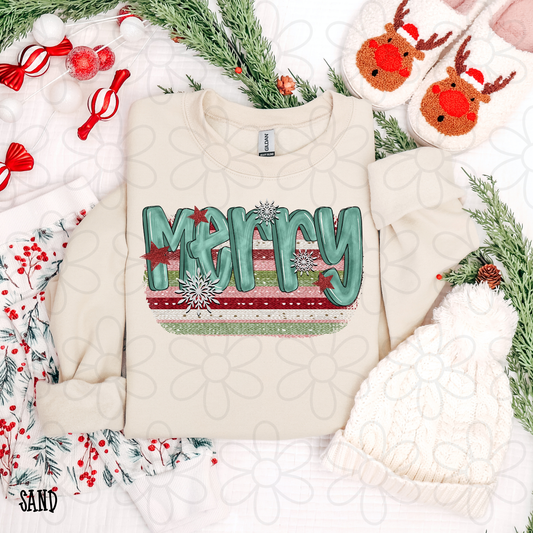 Merry Stripes Snowflakes Completed Tee