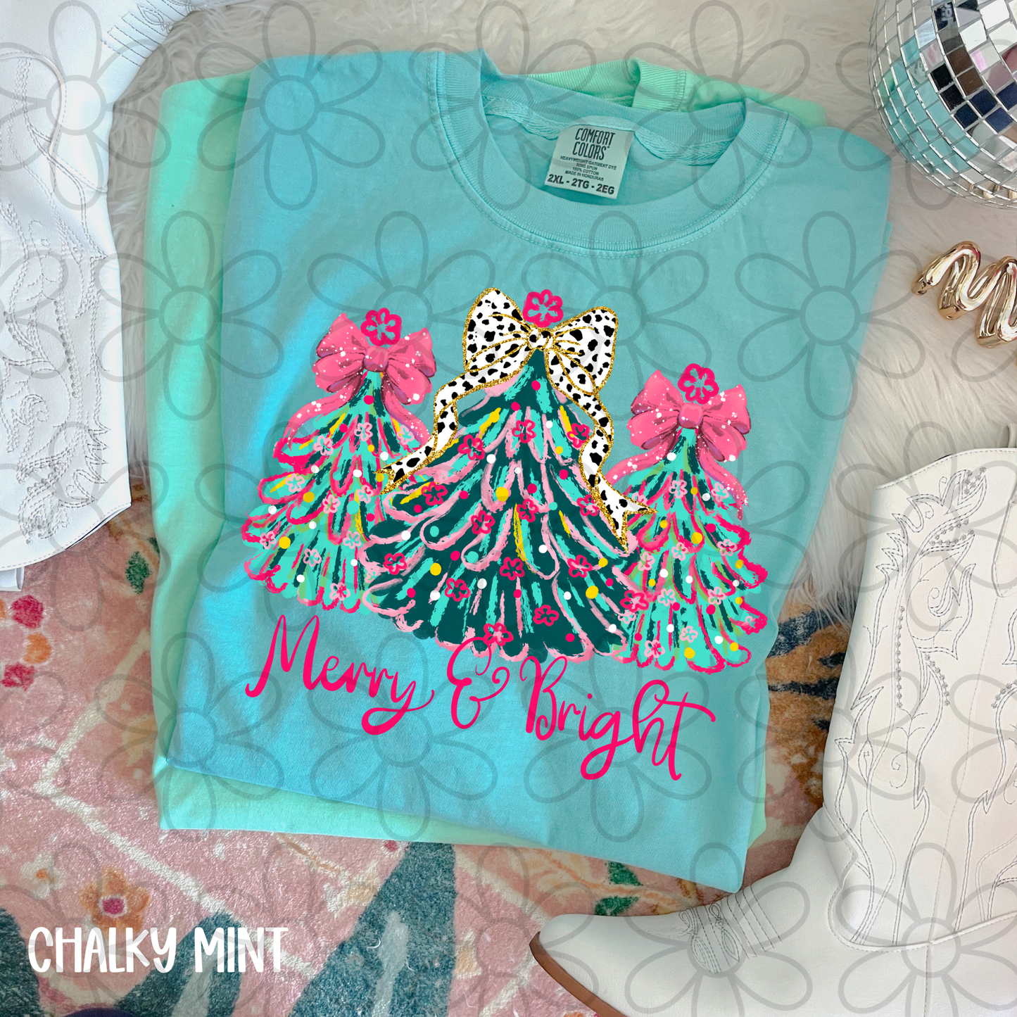 Merry & Bright Coquette Christmas Trees DTF Transfer