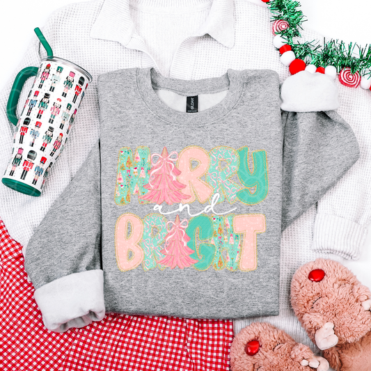 Merry & Bright Pink Trees Completed Tee