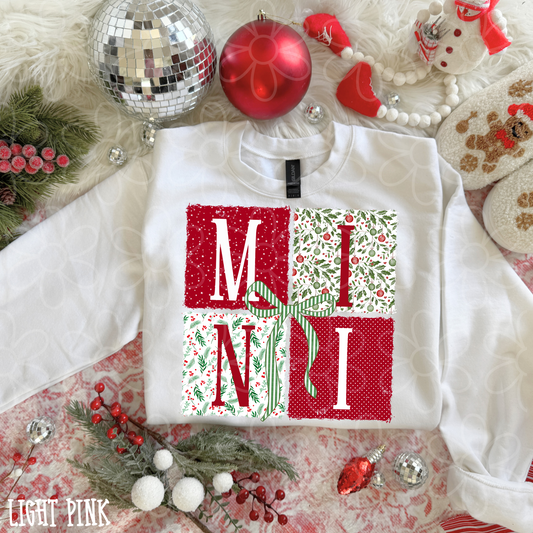 Mini Christmas Stacked Striped Bow Kids Completed Tee