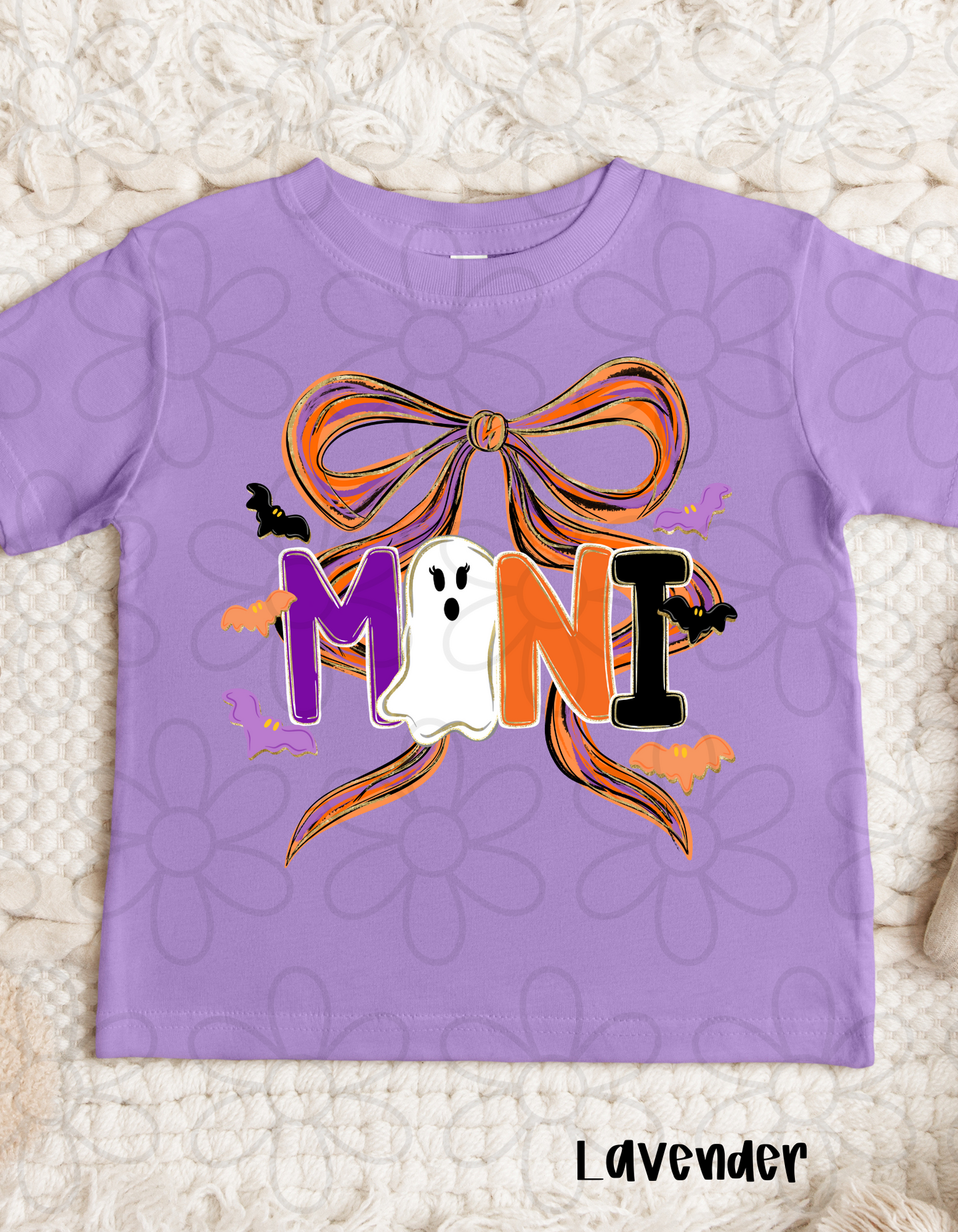 Mini Ghost Watercolor Bow Kids Completed Tee