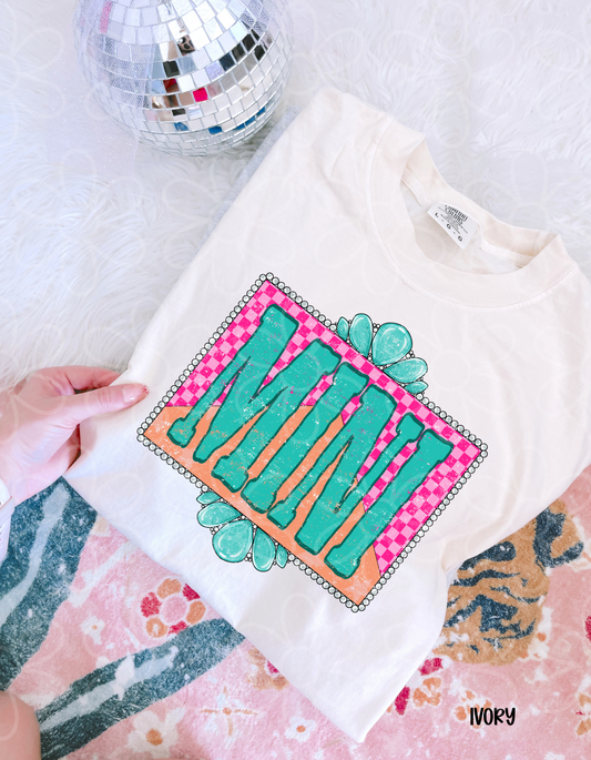 Mini Turquoise Checkered Kids Completed Tee