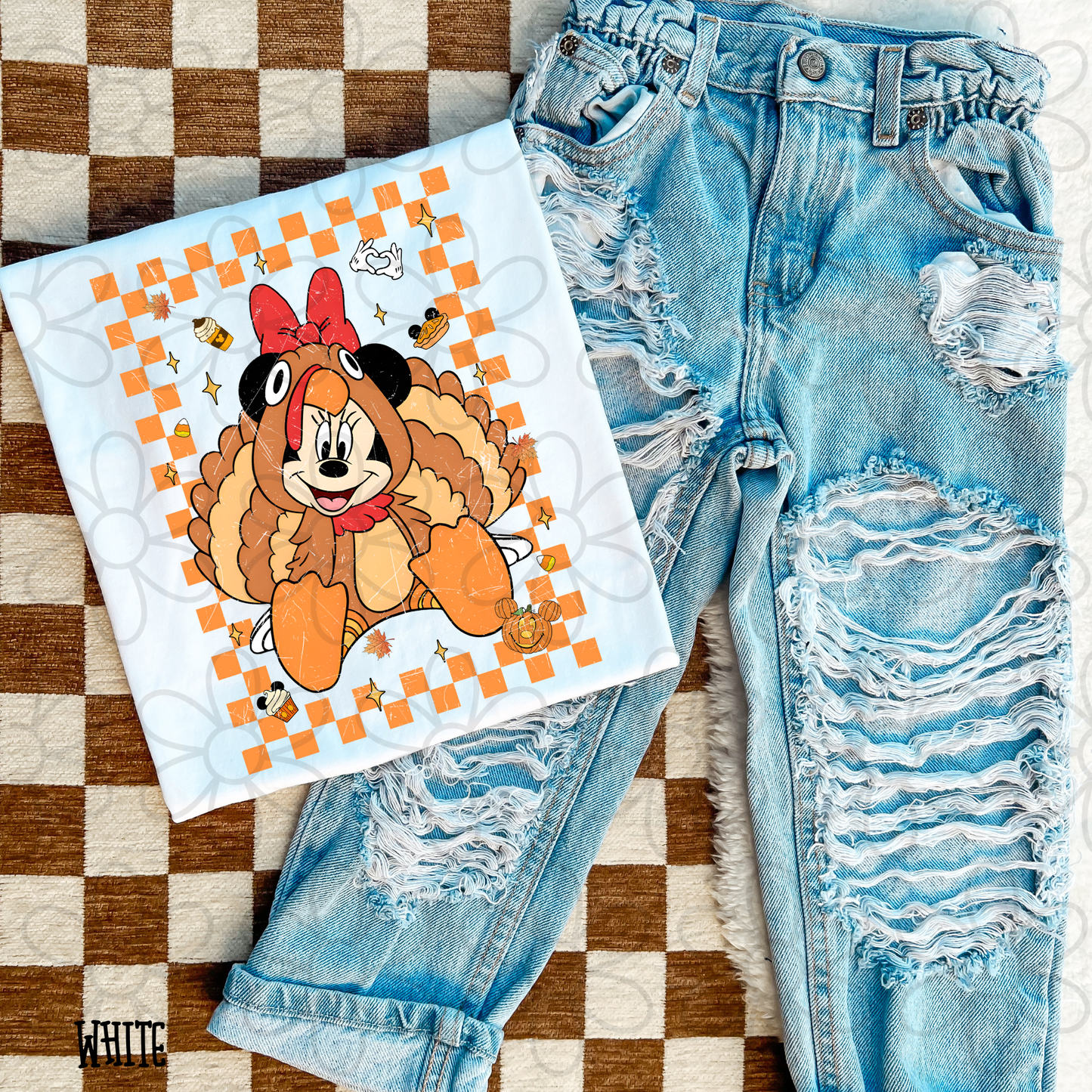 Minnie Mouse Thanksgiving Turkey Kids Completed Tee