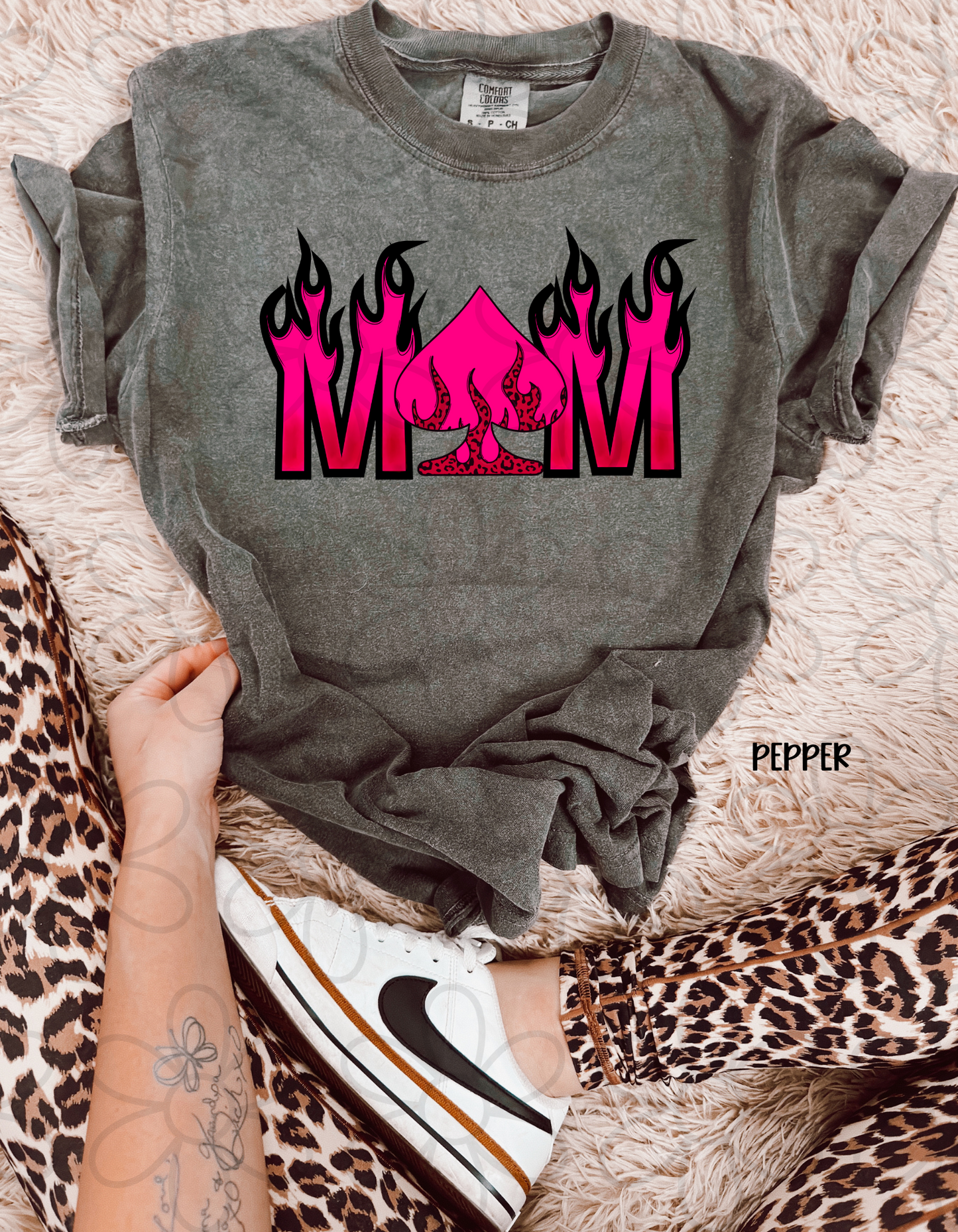 Mom Pink Flames Completed Tee
