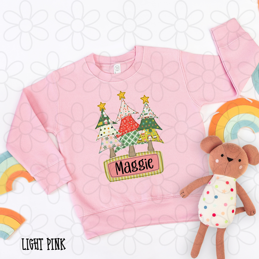 Multi Pattern Christmas Tree Pink Custom Name DTF Transfer