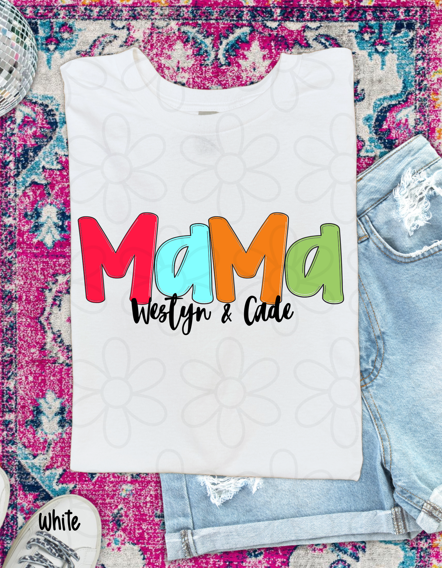 Multicolor MaMa Custom Names Completed Tee