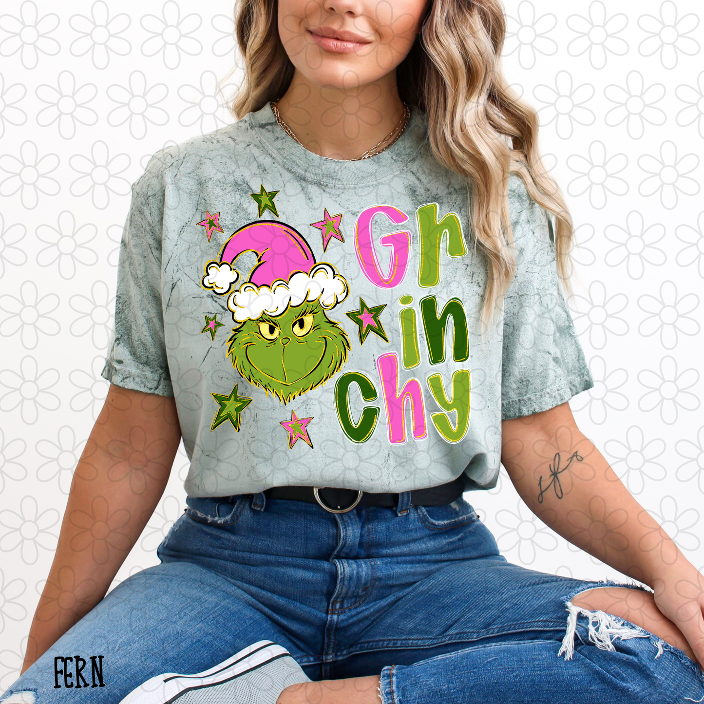 Grinchy Pink Green Stars Color Blast Completed Tee