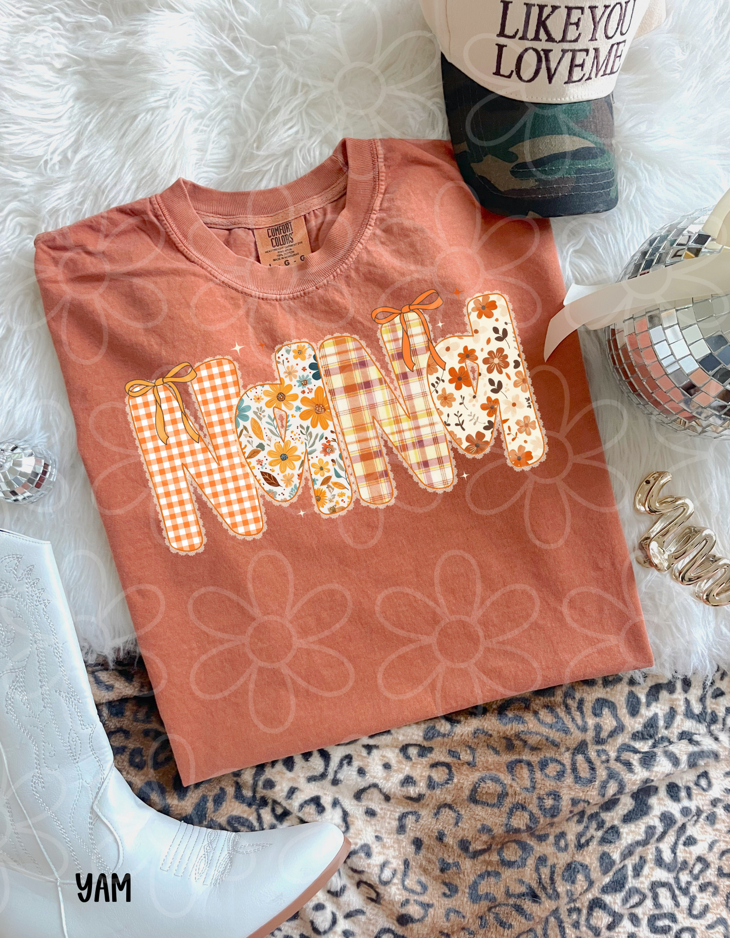 Nana Fall Flowers Bows Completed Tee
