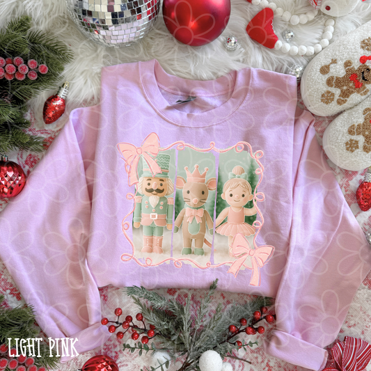 Nutcracker Ballerina Pink Bows Kids Completed Tee