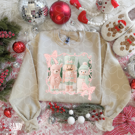 Nutcracker Snowman Pink Bows Kids Completed Tee