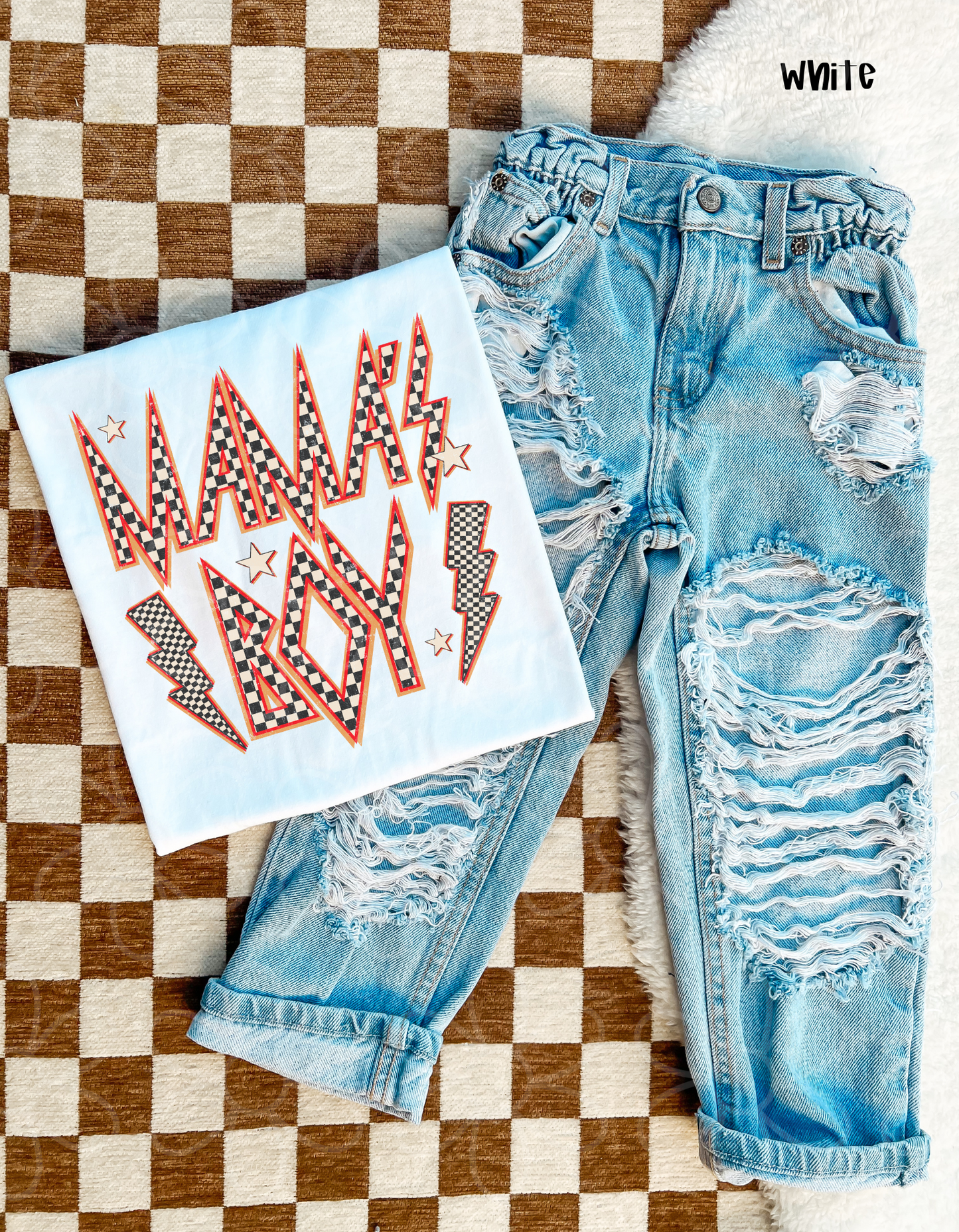 Orange Check MaMa's Boy Kids Completed Tee